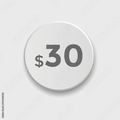 Monthly 30 Dollar price tag or sticker. thirty dollars sales tag. shopping promotion marketing concept. sale promotion Price Sticker Design
