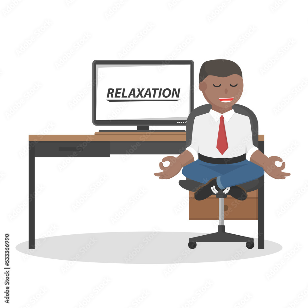 businessman african relaxation in the office design character on white background businessman african relaxation in the office design character on white background