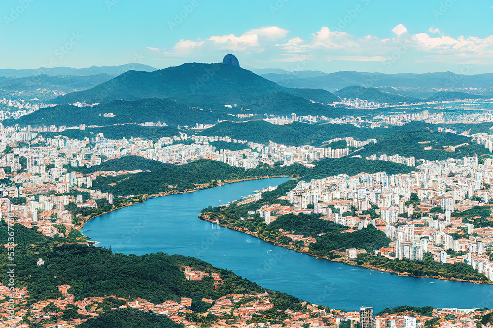 Ai generated representation (not actual city, just conceptual image) -City of Belo Horizonte seen from the top of the Mangabeiras viewpoint during a beautiful sunny day Capital of Minas Gerais Brazil 