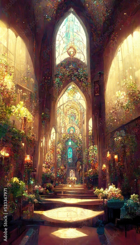 Church. Fantasy. Concept Art Scenery. Digital art. Illustration. CG Artwork Background.