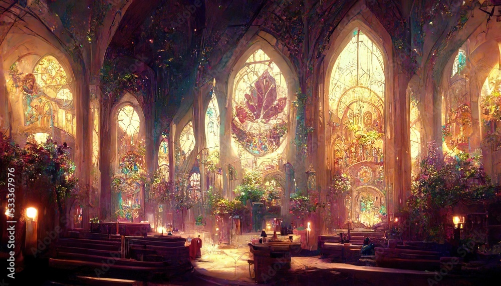 Church. Fantasy. Concept Art Scenery. Digital art. Illustration. CG Artwork Background.