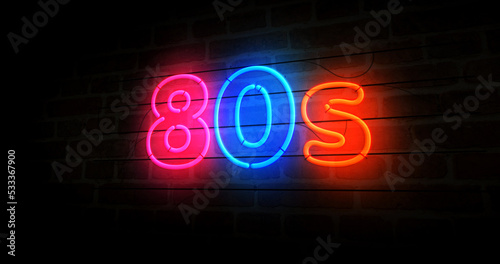 80s retro party neon light 3d illustration