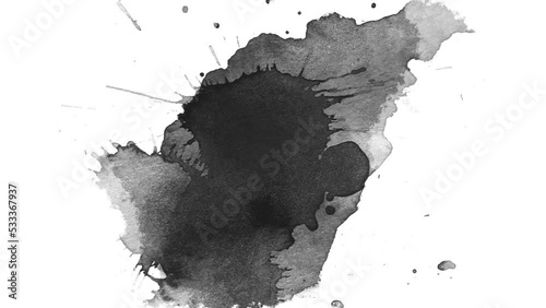 Ink brush stroke transition. Ink splash. Abstract ink brush blot, splat, fluid art, overlay, alpha matte composition, spreading brush stroke. ink transition splatter composting animation.