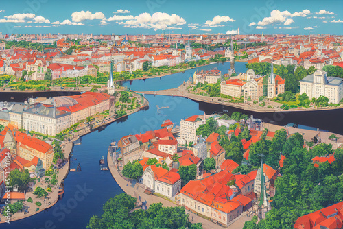 Scenic summer aerial panorama of the Old Town architecture in Helsinki Finland , style U1 1