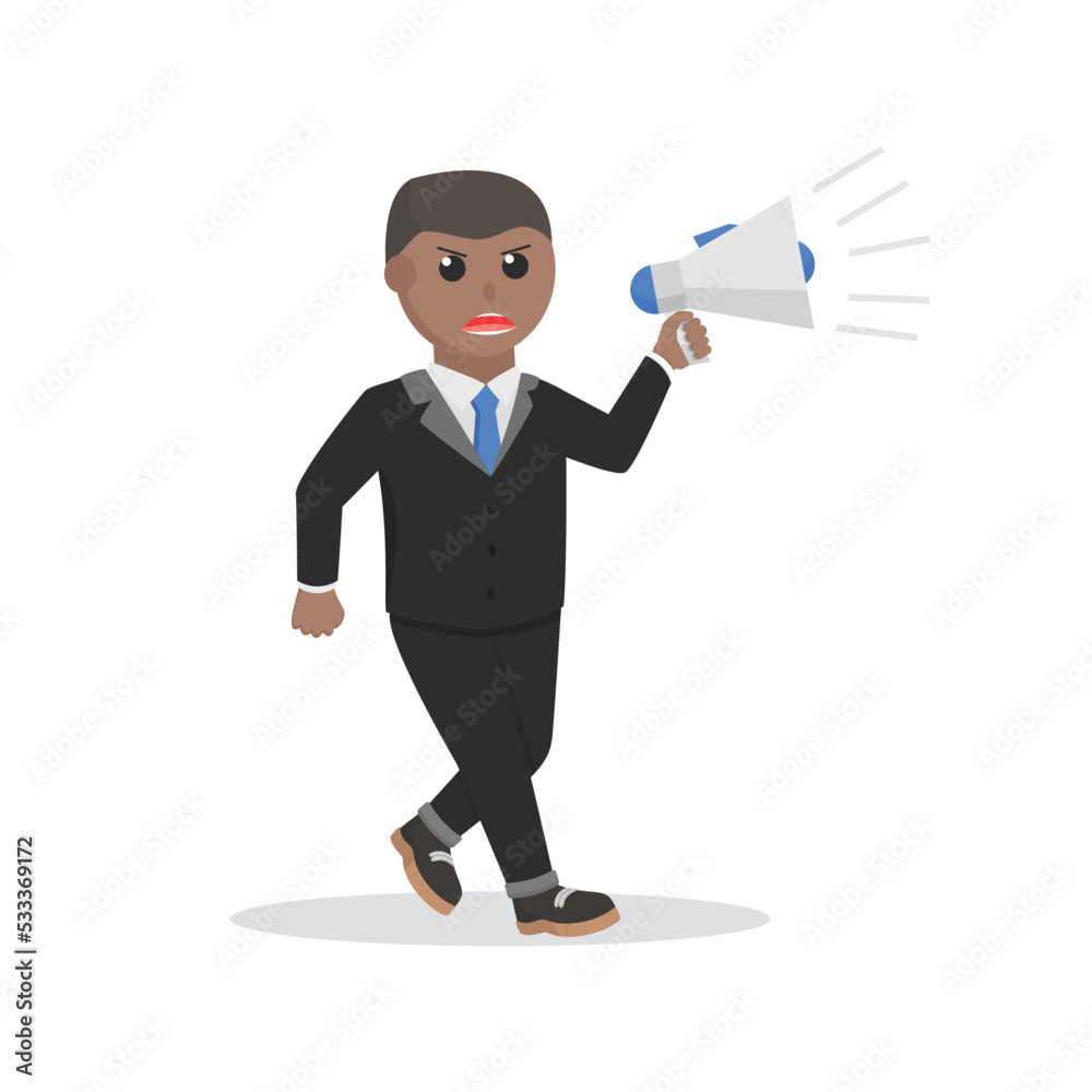 businessman african shout on megaphone design character on white background businessman african shout on megaphone design character on white background