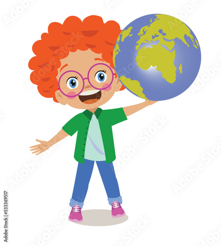 cute boy holding world map