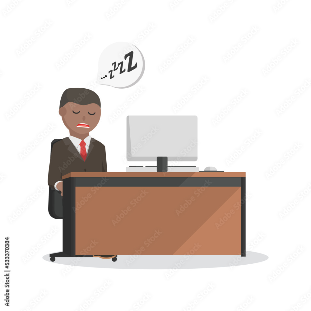 businessman african sleeping at work design character on white background businessman african sleeping at work design character on white background