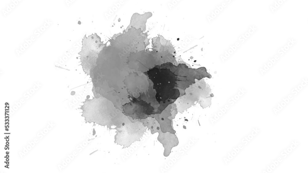 Ink brush stroke transition. Ink splash. Abstract ink brush blot, splat, fluid art, overlay, alpha matte composition, spreading brush stroke. ink transition splatter composting animation.