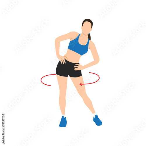 Woman doing Hip circles exercise. Flat vector illustration isolated on white background © lioputra