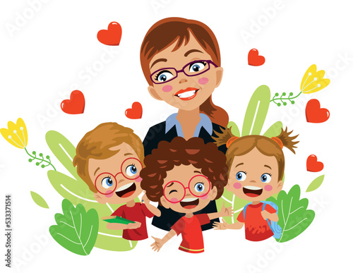 teacher and cute kids teachers day