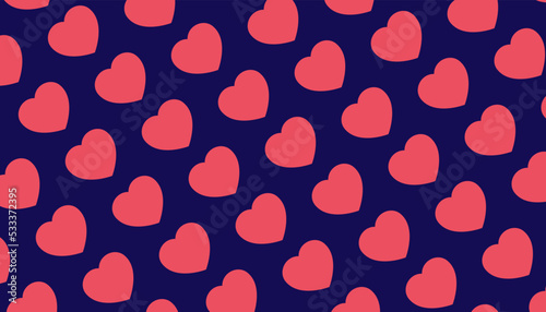 Red heart pattern blue background. Romantic concept. Seamless pattern. Vector illustration.