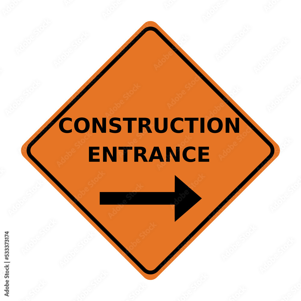 Construction site entrance sign vector illustration, orange with black arrow.
Construction site entrance sign vector illustration, orange with black arrow.