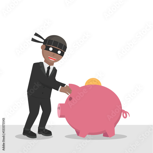 businessman african thief catch the piggy bank design character on white background