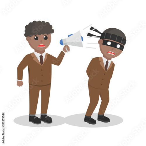 businessman african thief caught in the office design character on white background