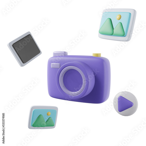 Camera icon set. Camera, photo 3d. Photography. 3d render. Isolated on transparent background. PNG. Realistic camera isolated on transparent background. 3D rendering photo