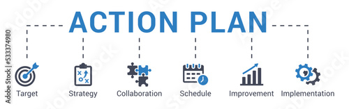Action plan concept vector illustration with keywords and icons