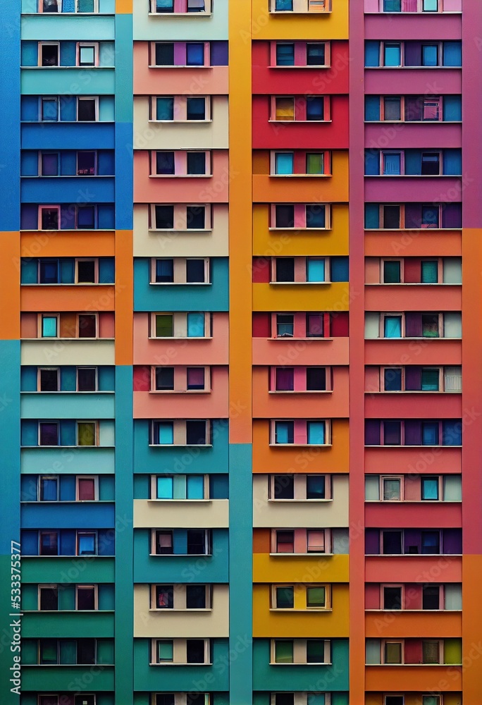 wall full of colors with windows and rooms building in the city
