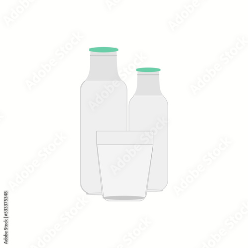 Glass cup and bottle of fresh milk isolated.Vector