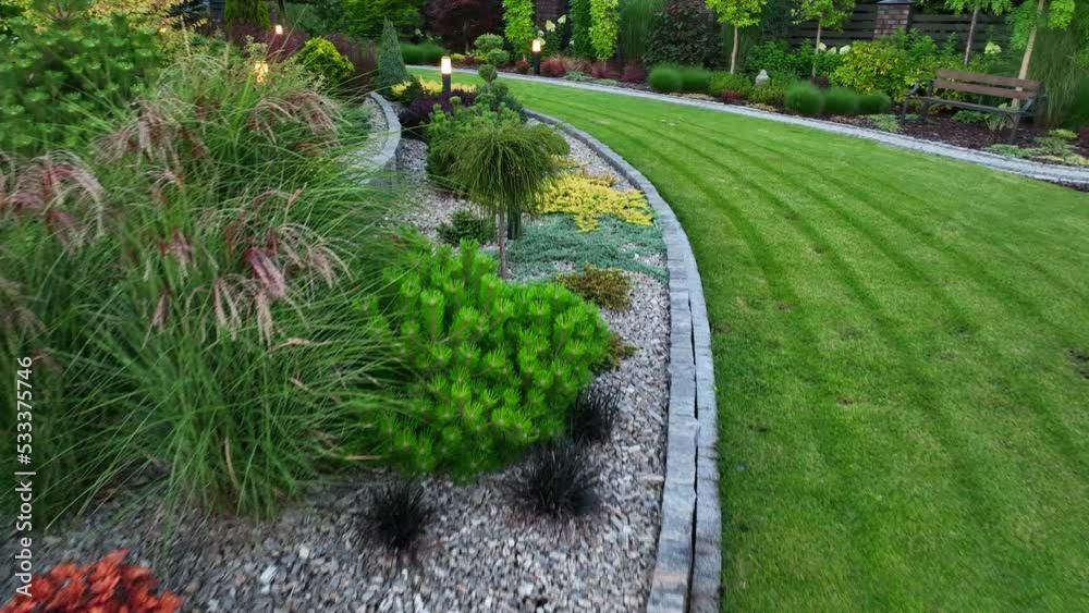 Residential Rockery Backyard Garden LED Outdoor Light Illumination. NIght Time Scenery. 