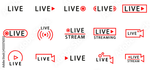 Conjunto de iconos de transmisión en vivo. Video en vivo en tiempo real. Comunicación. Ilustración vectorial photo
