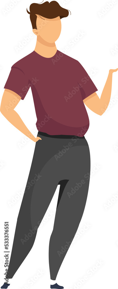 Casual man semi flat color raster character. Standing figure. Full body person on white. Happy guy gesturing with hand isolated modern cartoon style illustration for graphic design and animation Casual man semi flat color raster character. Standing figure. Full body person on white. Happy guy gesturing with hand isolated modern cartoon style illustration for graphic design and animation
