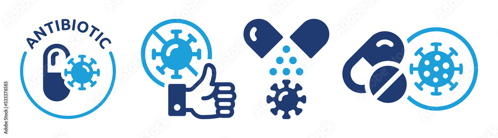 Antibiotic pill capsule icon set. Medical and healthcare concept. Vector illustration. Antibiotic pill capsule icon set. Medical and healthcare concept. Vector illustration.