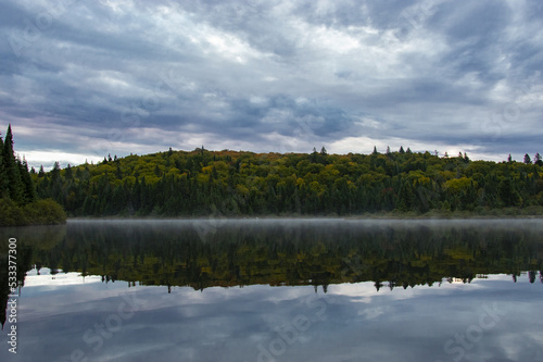 Wild photography alone on a lake in Canada, perfect reflection, nature picture