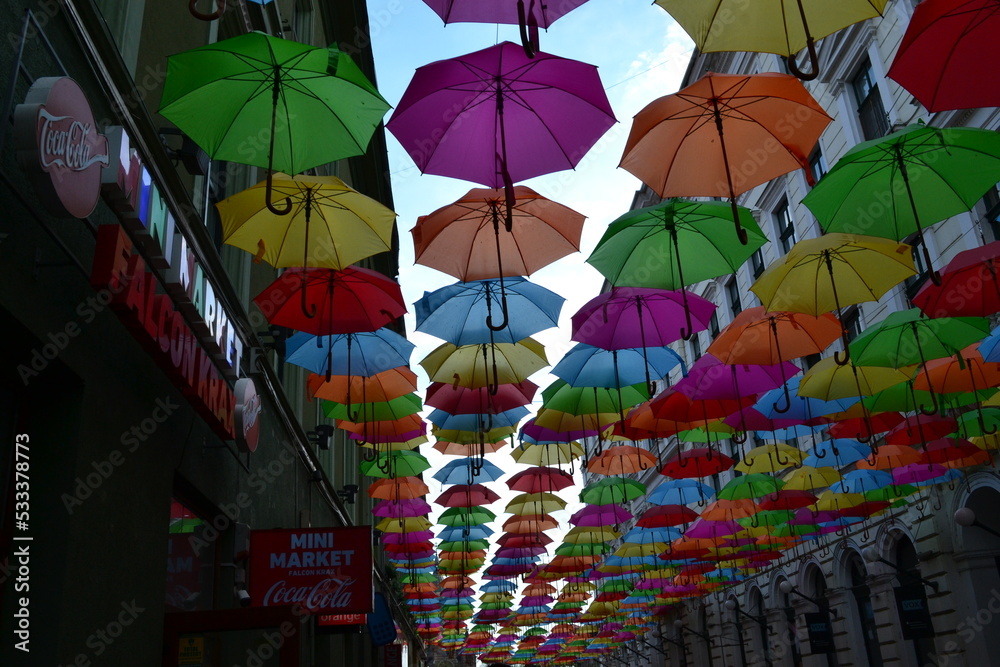 Street with colorful umbrellas
