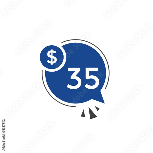 Monthly 35 Dollar price tag or sticker. thirty five dollars sales tag. shopping promotion marketing concept. sale promotion Price Sticker Design
