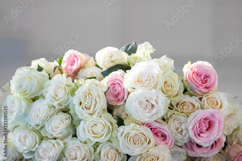 Bouquet of white roses close-up.