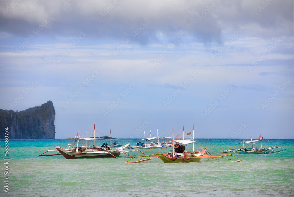 Traditional Boats Moored in the Sea outside El Nido, Palawan, Philippines