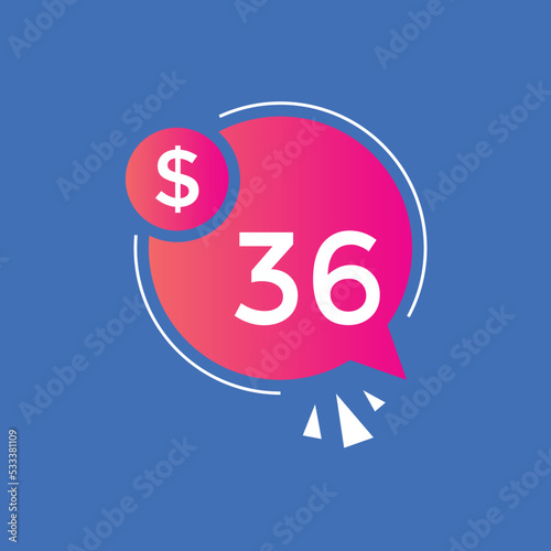 Monthly 36 Dollar price tag or sticker. thirty six dollars sales tag. shopping promotion marketing concept. sale promotion Price Sticker Design
