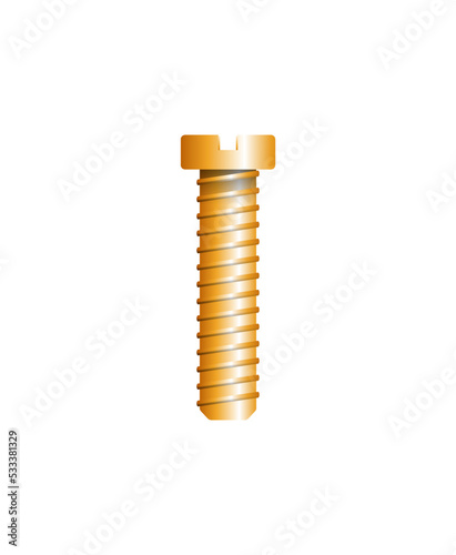 Gold mechanic screw isolated on white background. Construction hardware vector illustration.
