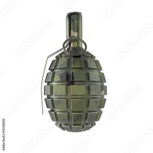 dark green and black metal hand grenade isolated on transparent background 3d render photo