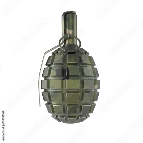Canvastavla dark green and black metal hand grenade isolated on transparent background 3d re