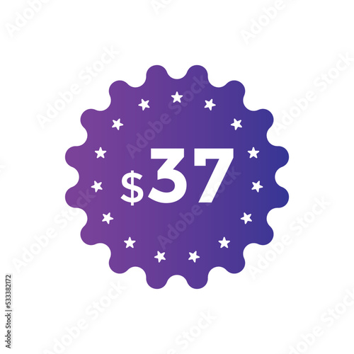 Monthly 37 Dollar price tag or sticker. thirty seven dollars sales tag. shopping promotion marketing concept. sale promotion Price Sticker Design 