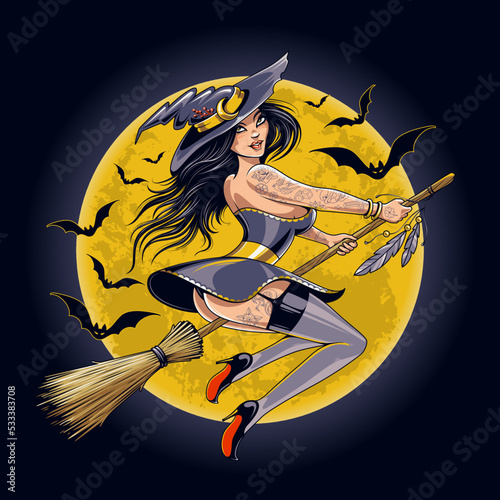 Vector Art of Sexy Witch on Broomstick