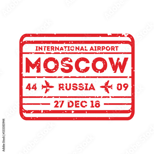 Moscow city visa stamp on passport. International immigration sign, airport travel symbol vector illustration.