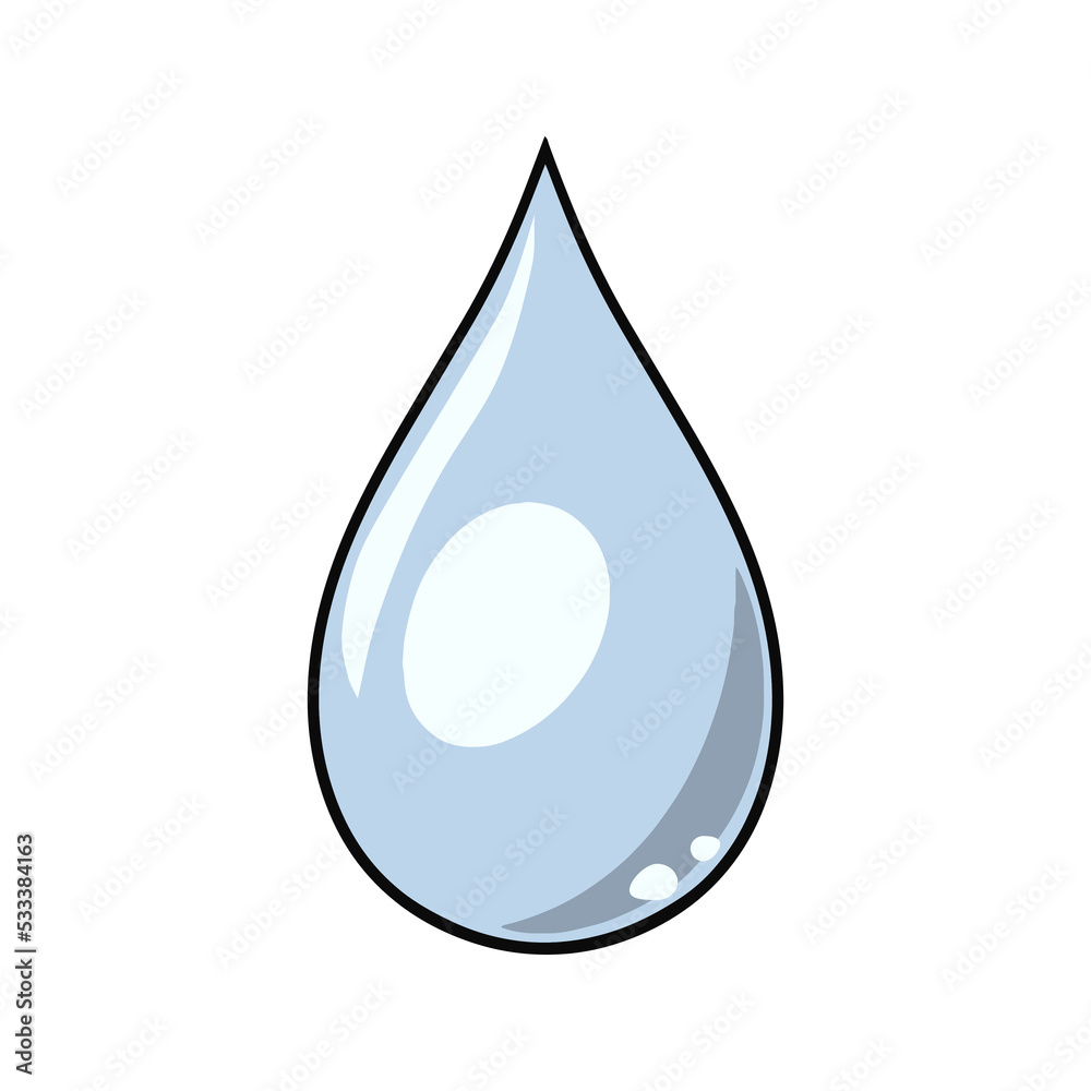 A large elongated drop of water, splashes, vector cartoon A large elongated drop of water, splashes, vector cartoon