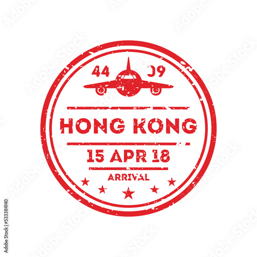 Hong Kong city visa stamp on passport. International immigration sign, airport travel symbol vector illustration.