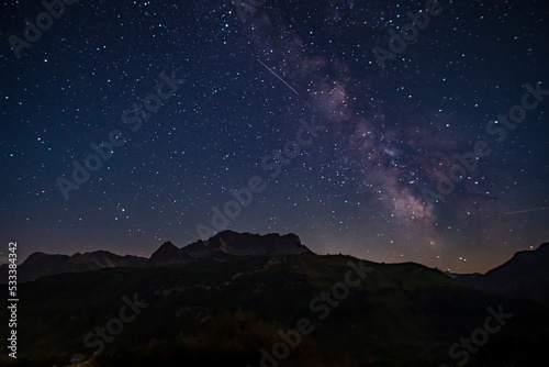 Breathtaking starry sky with milky way in austrian mountains