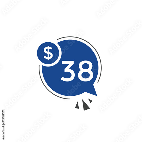 Monthly 38 Dollar price tag or sticker. thirty eight dollars sales tag. shopping promotion marketing concept. sale promotion Price Sticker Design 