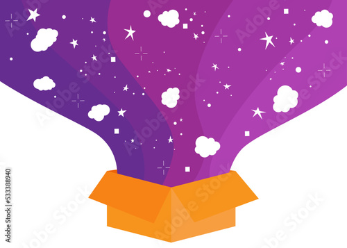 Business unpack, package unboxing parcel template. Vector cartoon creative background concept. Holiday gift box unwrap.