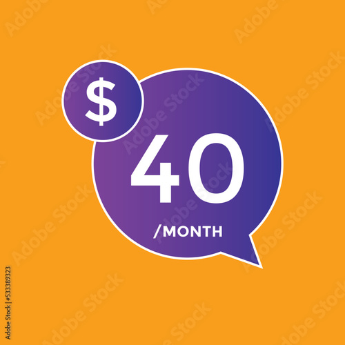 40 dollar price tag. 40$ dollar USD price symbol. price 40 Dollar sale banner in USD. Business or shopping promotion marketing concept 