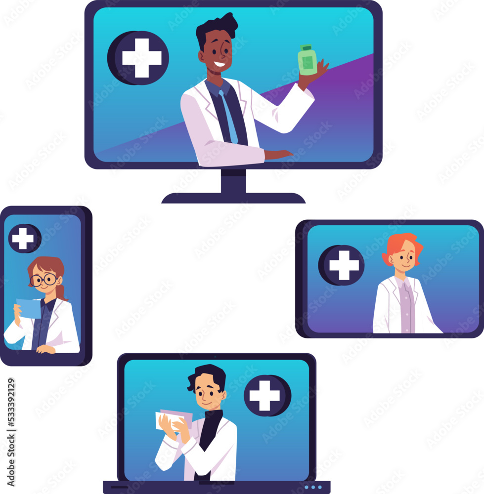 Set of different monitors with apothecaries flat style Set of different monitors with apothecaries flat style