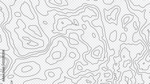 Abstract Topographic Pattern in Black curve line with transparent background