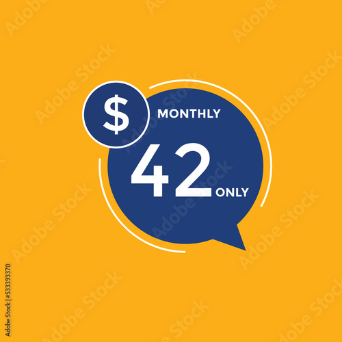 42 dollar price tag. Price $42 USD dollar only Sticker sale promotion Design. shop now button for Business or shopping promotion 