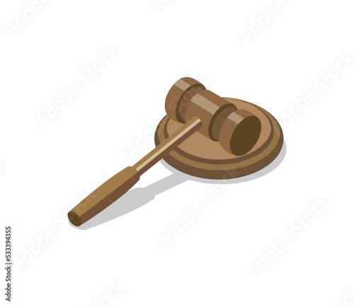 Wooden judge gavel and soundboard isometric 3D element. Law and judgment legal justice vector illustration.