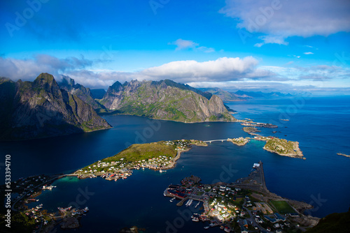 Breathtaking view on the islands and fjords from the Offersøykammen peak. 