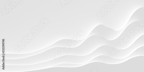 Stacked white rising abstract wave shapes over white background, abstract data visualisation or growth concept